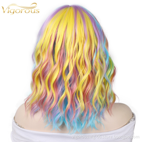 Women Natural Fiber High Temperature Short Bob Cut Top Quality Highlight Four Color Wholesale Synthetic Wigs